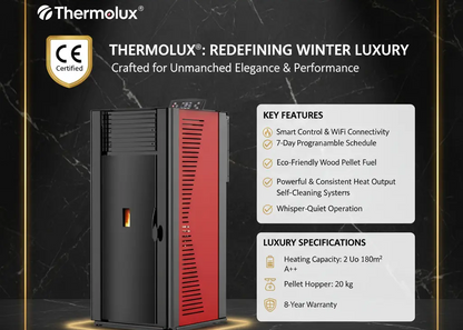Stufa a Pellet Thermolux Smart WiFi 12kW Rosso - Programmazione 7 Giorni Certificato CE Made in Italy