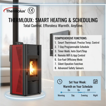 Stufa a Pellet Thermolux Smart WiFi 12kW Rosso - Programmazione 7 Giorni Certificato CE Made in Italy