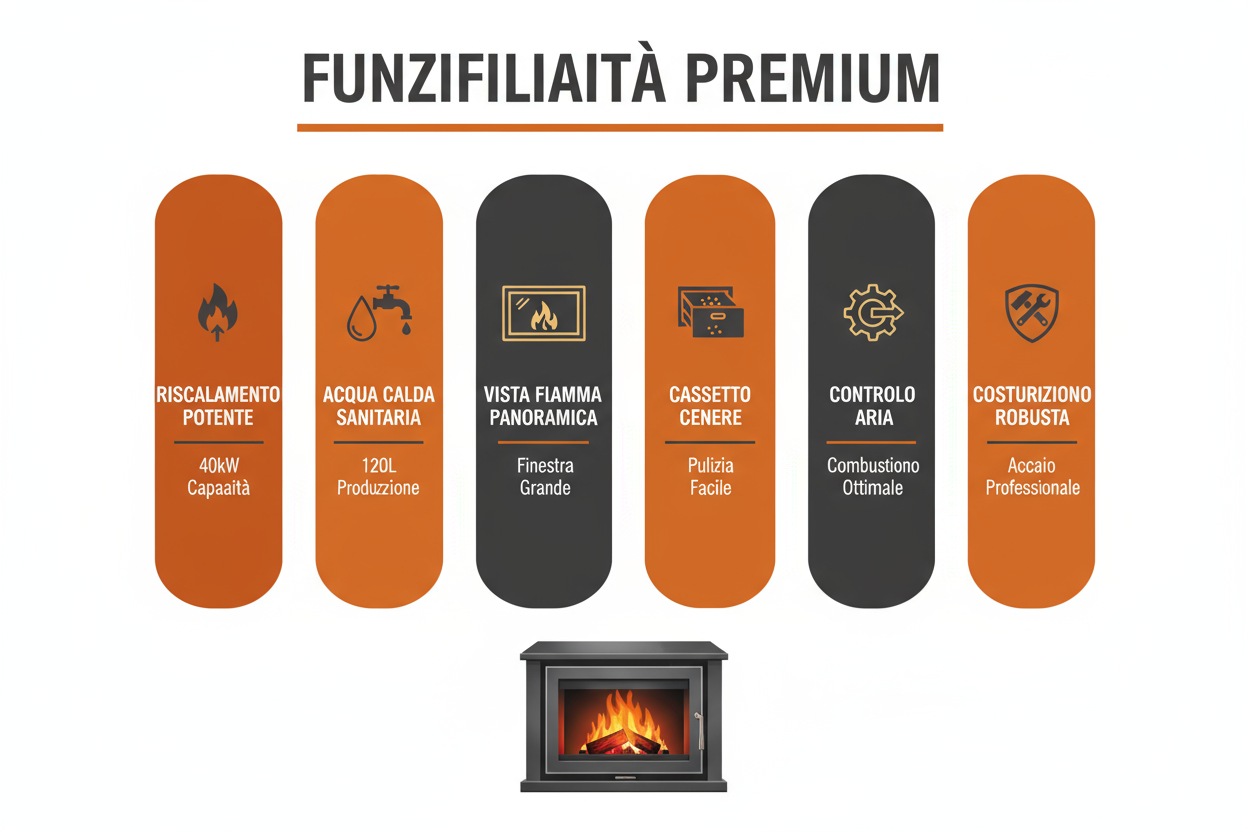 Inserto Camino a Legna Thermolux TZAKI40 40kW Premium - Finestra Panoramica 120L Certificato CE Made in Italy