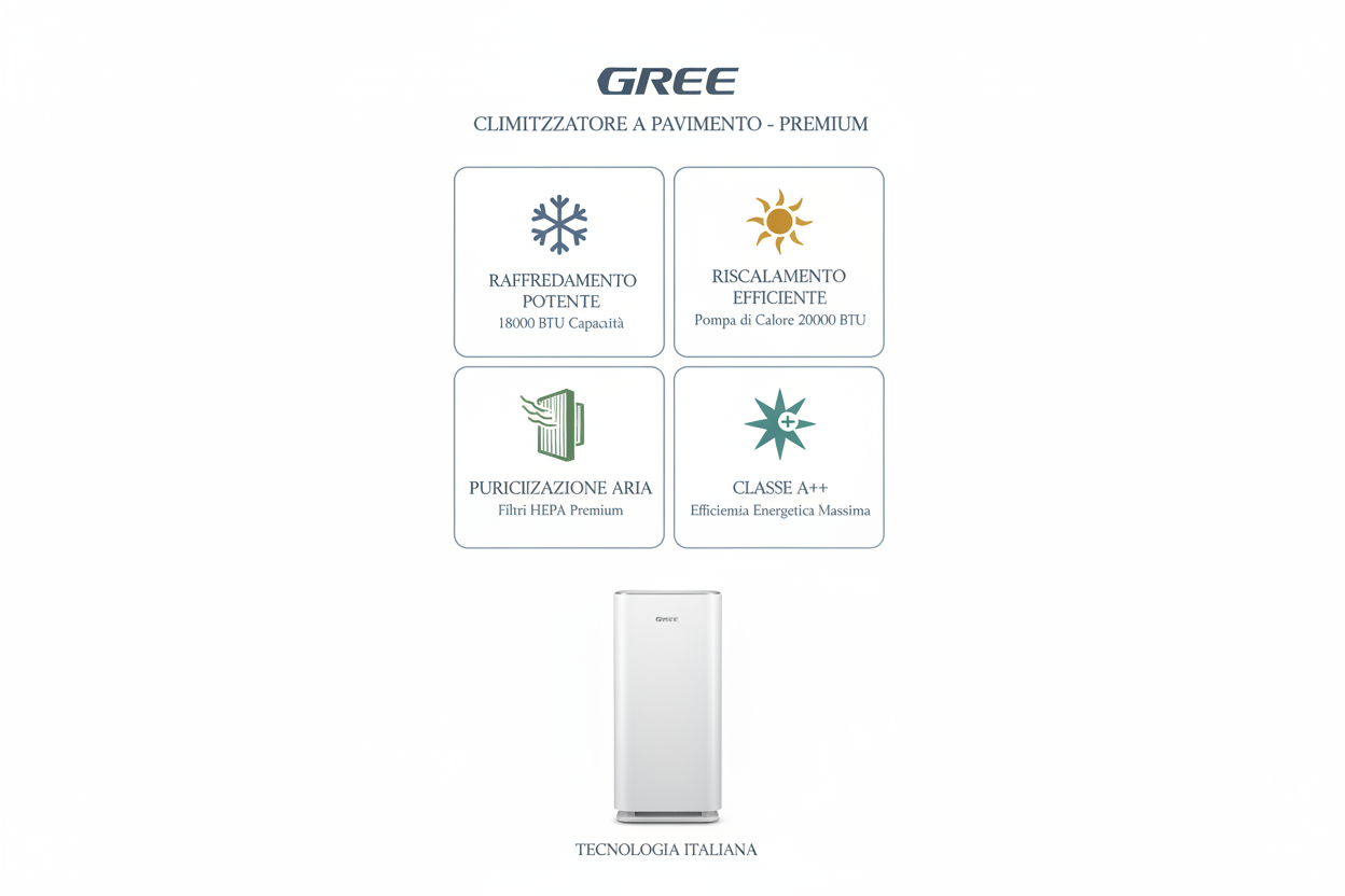 Condizionatore a Colonna GREE Premium 18000 BTU - Raffreddamento Riscaldamento Classe A++ Certificato CE Made in Italy
