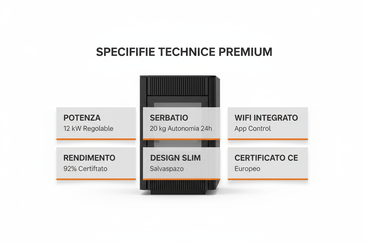 Stufa a Pellet Thermolux Smart Nero 12kW Premium - WiFi 7 Giorni Programmabile Certificato CE Made in Italy