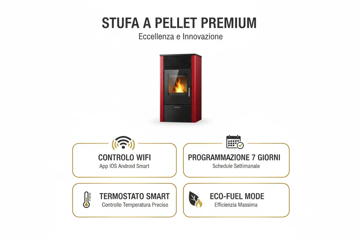 Stufa a Pellet Thermolux Smart WiFi 12kW Rosso - Programmazione 7 Giorni Certificato CE Made in Italy