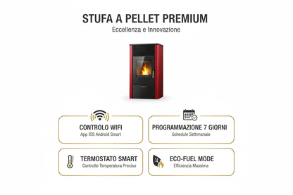 Stufa a Pellet Thermolux Smart WiFi 12kW Rosso - Programmazione 7 Giorni Certificato CE Made in Italy